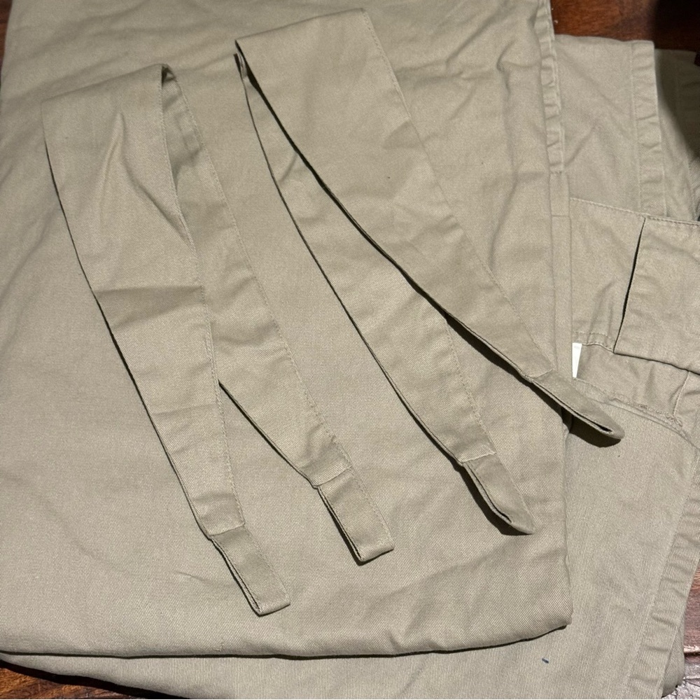 2 IKEA Khaki curtain panels with tiebacks 56 x 108